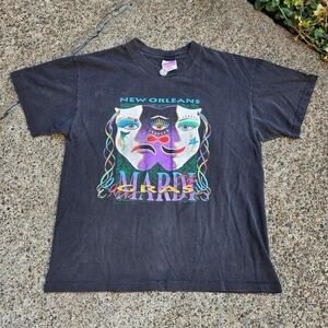 Vtg 90s NEW ORLEANS Mardi Gras Third Eye Graphic T Shirt Lg Single Stitch USA